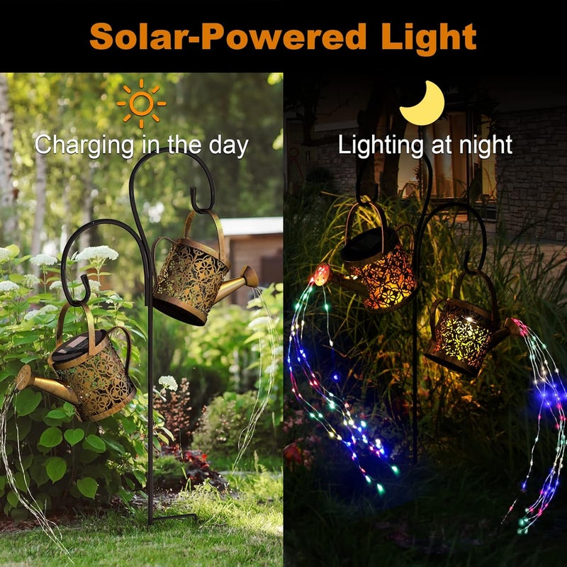 Mearar Solar Watering Can Lights Outdoor with 8 Multi-Color Changing Modes, IP65 Waterproof Landscape Light Garden Decor, One Pole Two Lights Outside Decorations for Lawn, Backyard, Patio, Chrismas - Image 4